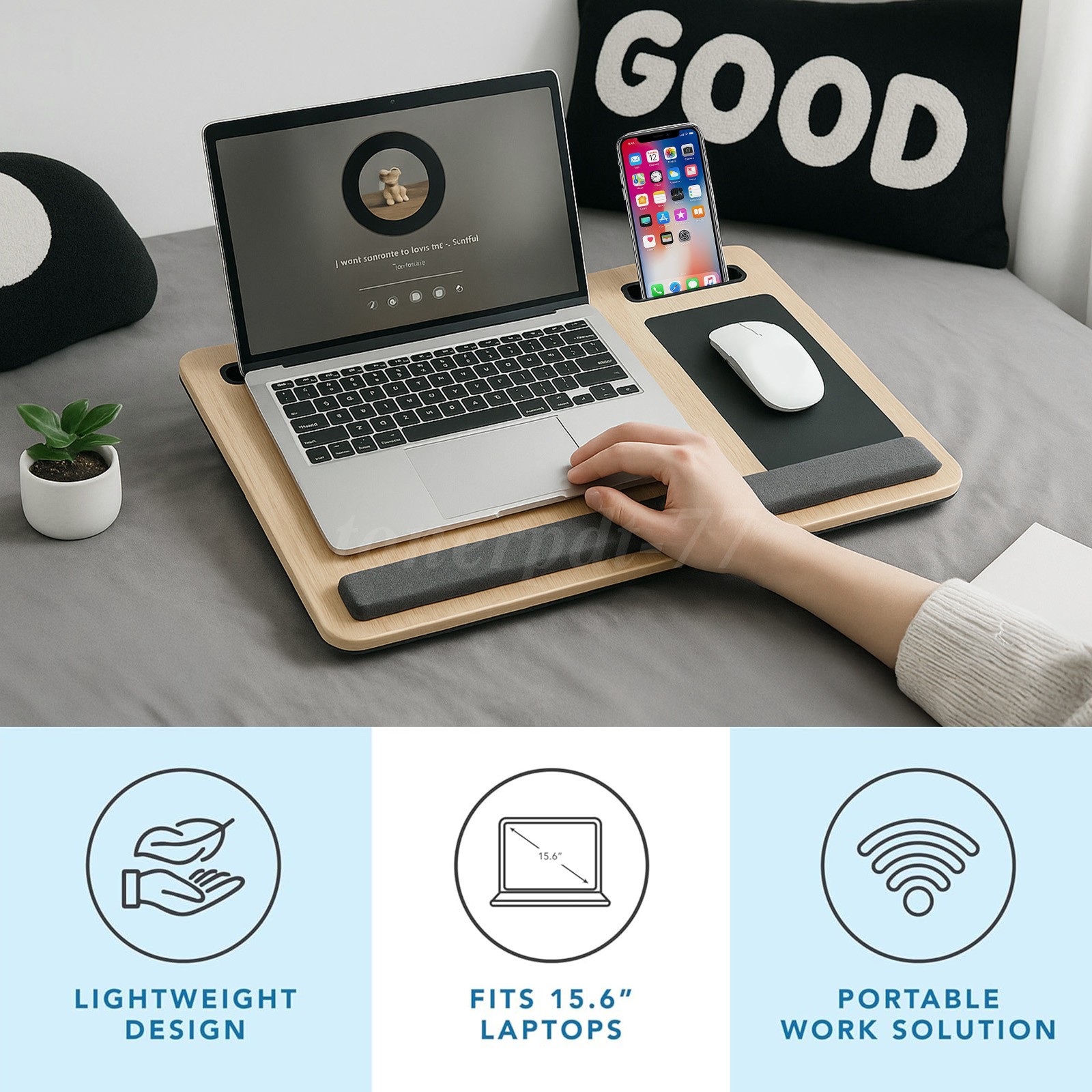 Portable Laptop Lap Desk Tray Cushion Lightweight Stand Mouse Pad Wrist Rest