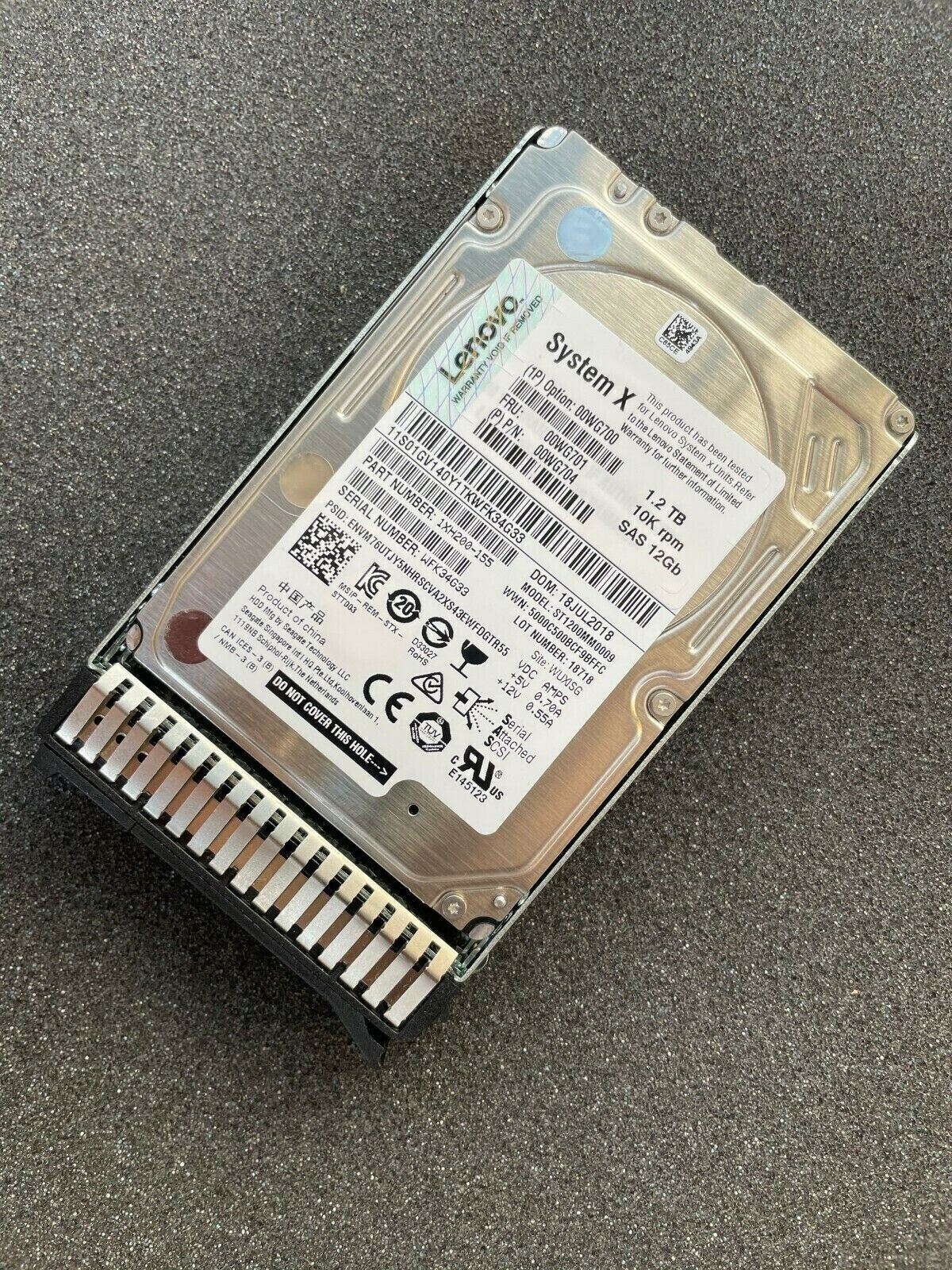 00WG704 FOR Lenovo 00WG701 00WG700 1.2TB 10K 12G SAS 2.5" G3HS HARD DRIVE