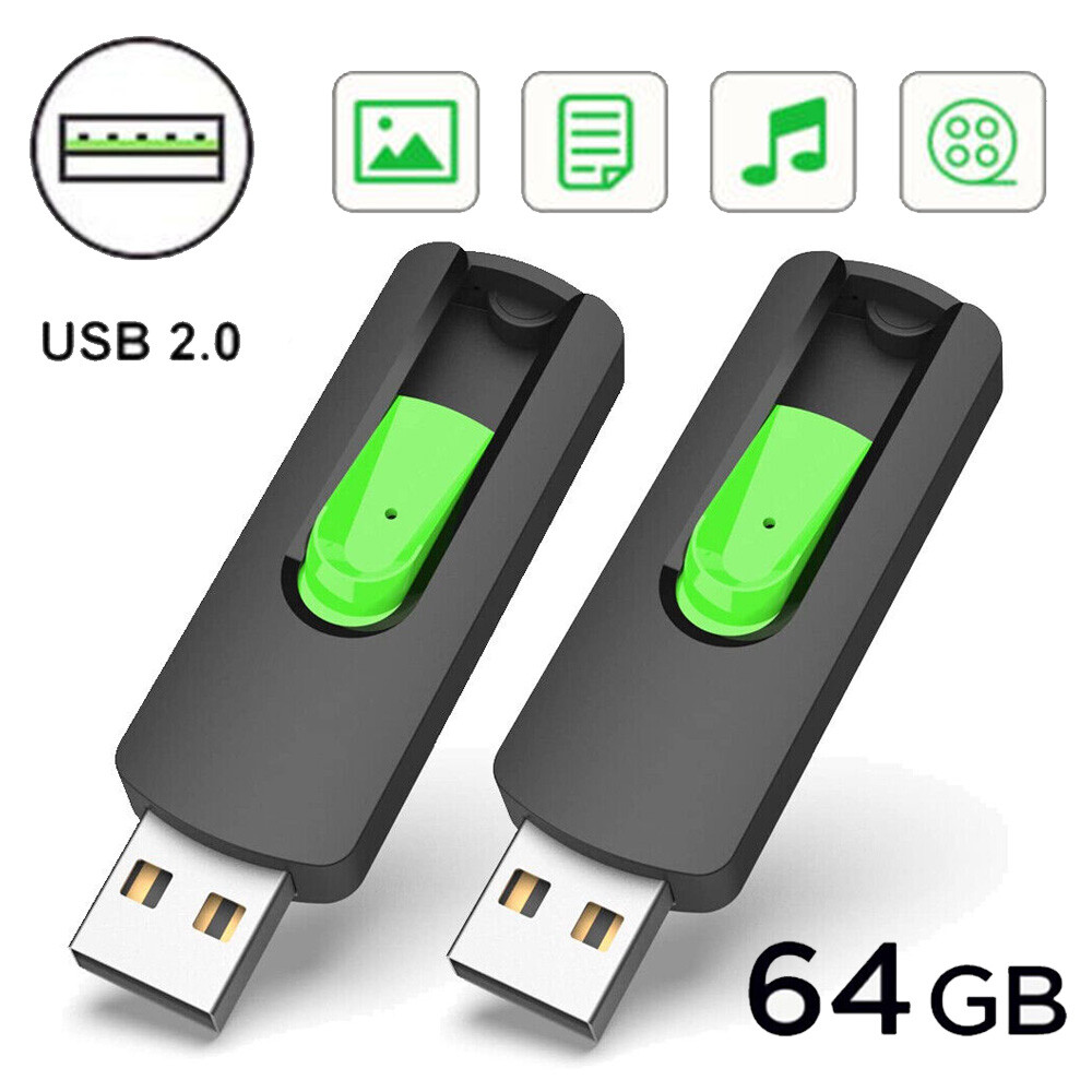 2 Pack 64GB Flash Drives Thumb Drive USB 2.0 Memory Stick Data Backup Jump Drive