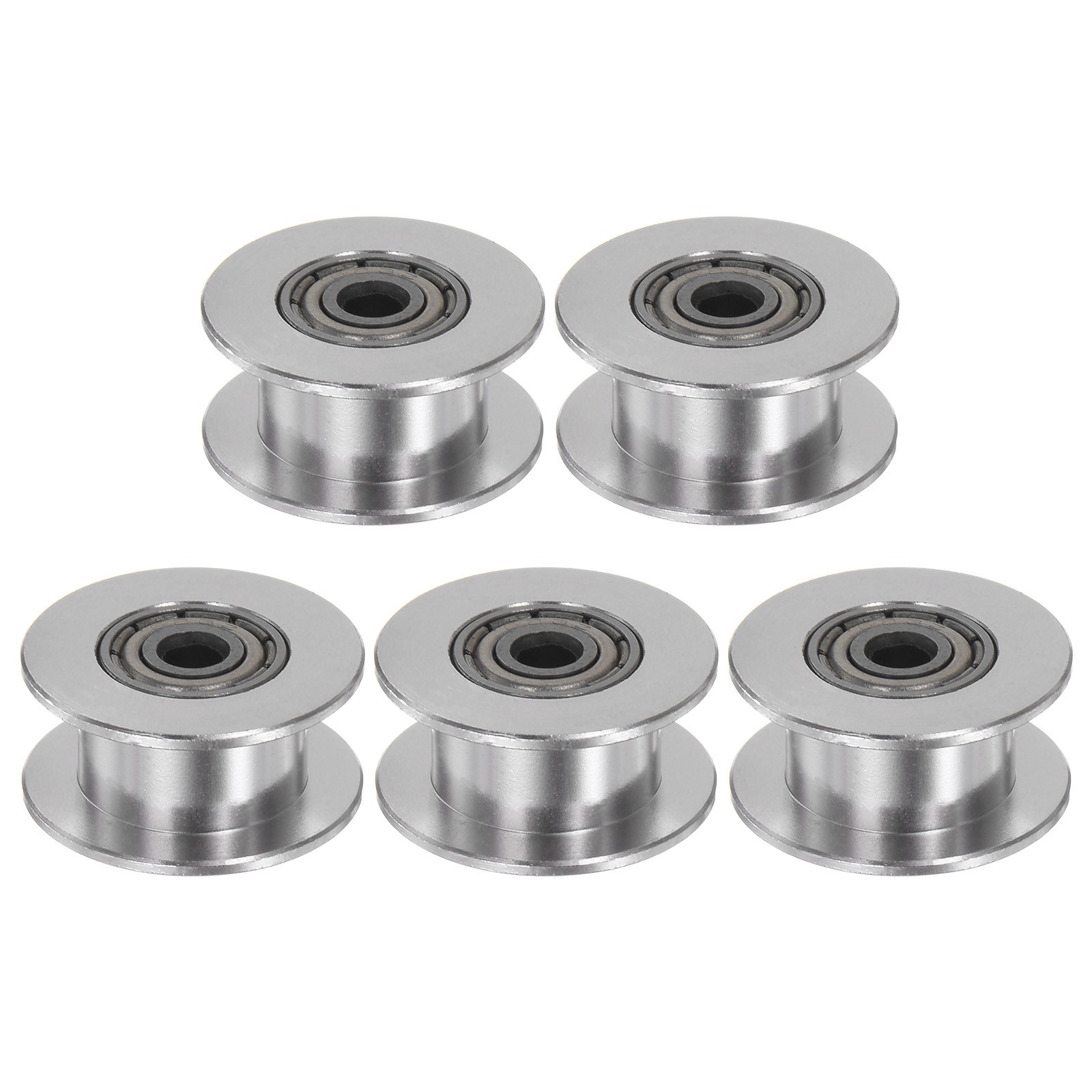5pcs 2GT Idler Pulley 3mm Bore 18mm Dia. 6mm Width Belt Toothless, Silver Tone