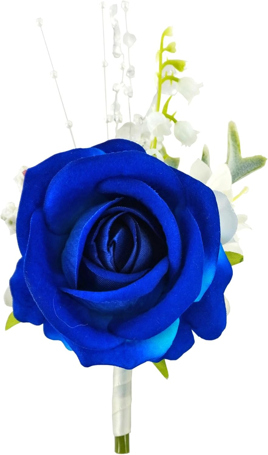 1Pc Royal Blue & White Boutonniere for Men Wedding Prom Suit Flower