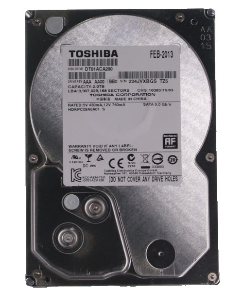 TOSHIBA DT01ACA200 2TB 7200 RPM 3.5" INTERNAL OEM DRIVE - BLACK