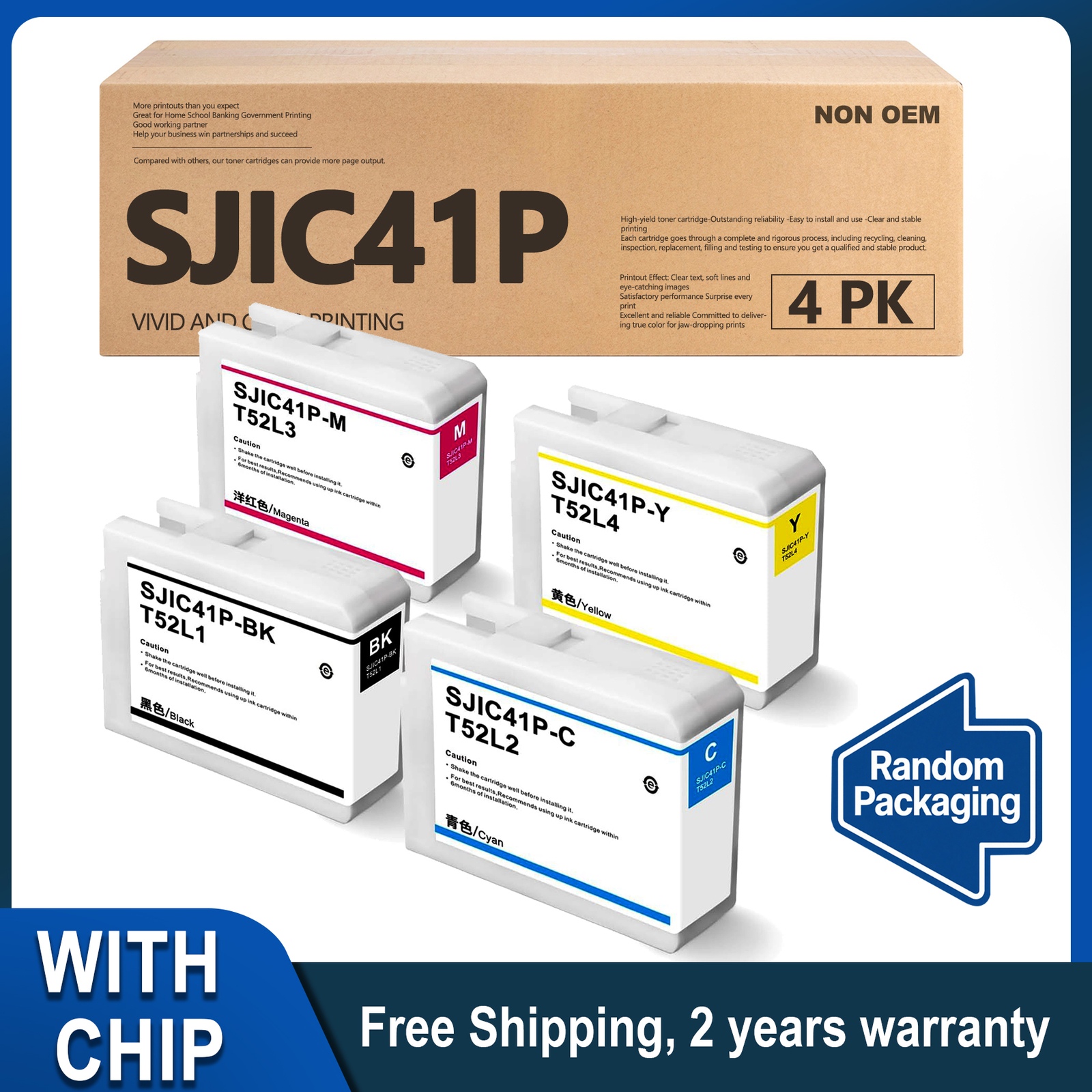 High Yield SJIC41P Ink With Chip For Epson CW-C4000 Printer (C/M/Y/BK)
