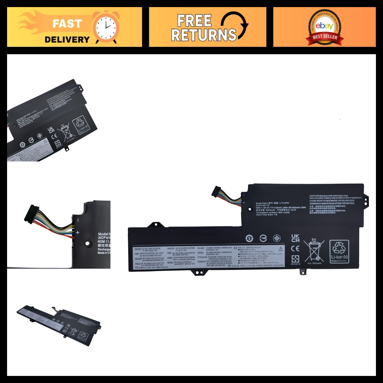 Replacement Laptop Battery for Lenovo Ideapad Yoga 720, Flex 6, 36Wh, 11.58V