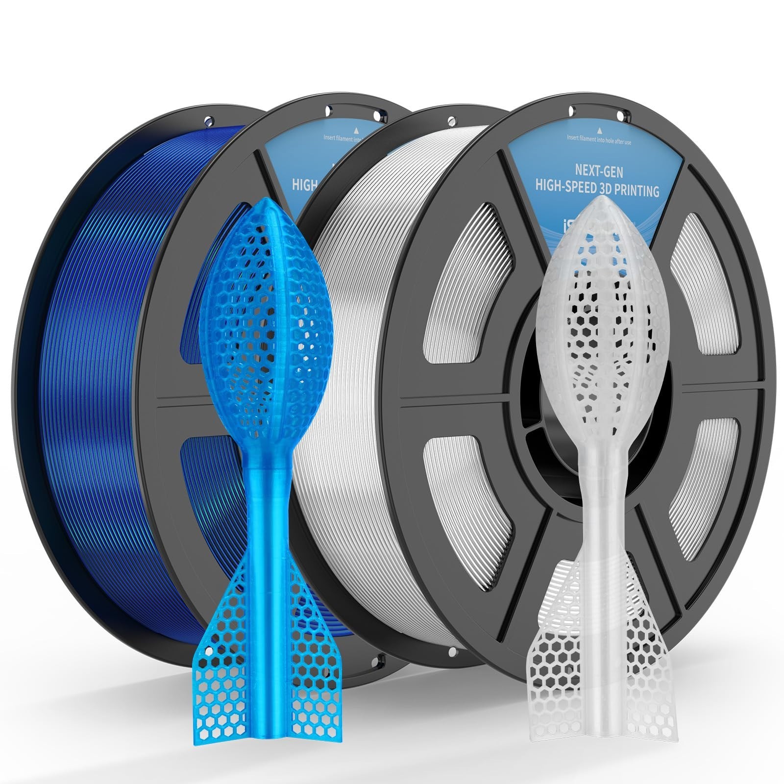 95A TPU Filament Bundle 1.75mm - Clear Blue & Clear, 2kg Total for 3D Printing