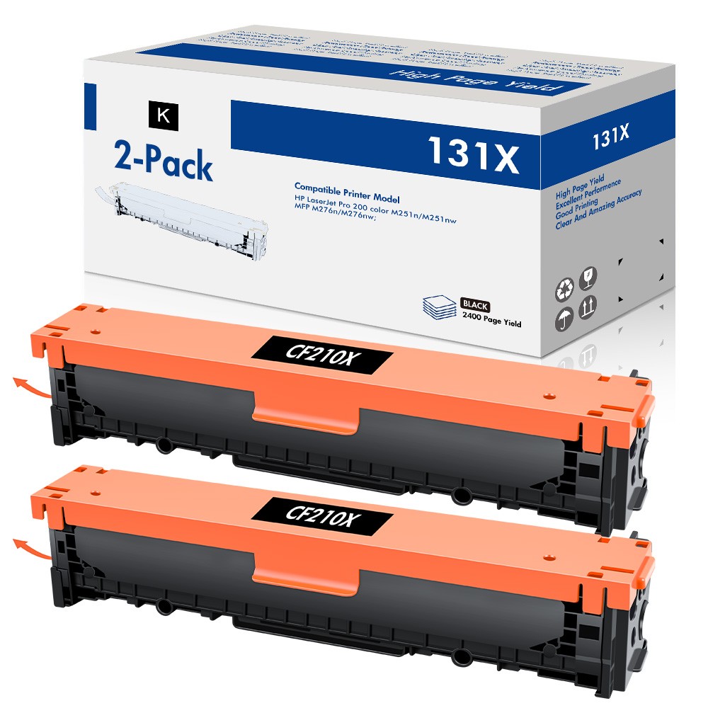 2 pack CF210A 131A Black Toner Fits for HP Color Laserjet Pro 200 M251nw, M276nw
