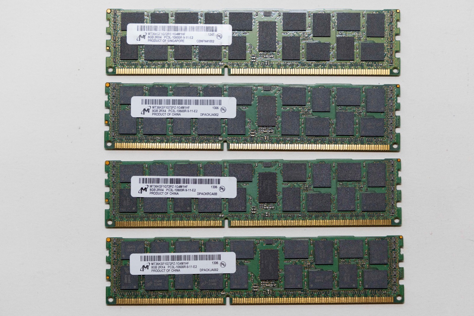 Set of 4 8GB (32GB) Micron DDR3-1333 PC3-10600R 2Rx4 ECC Server Memory RAM