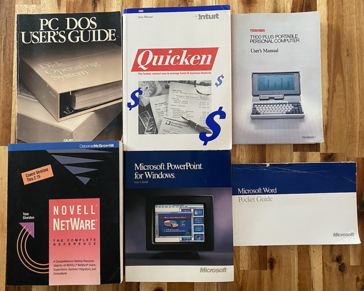 Lot of 6 Vintage Computer Program Books Manuals Quicken NetWare DOS Microsoft