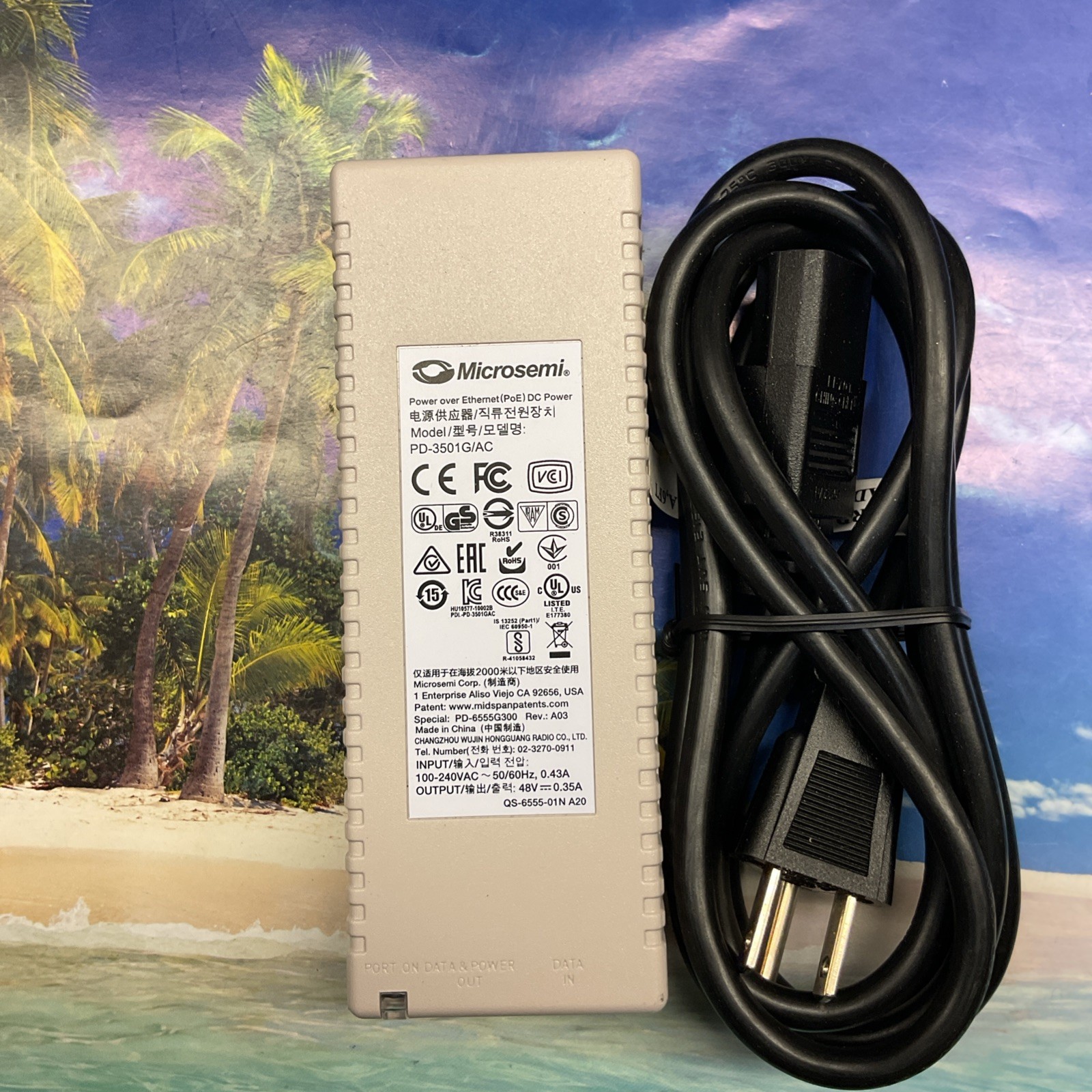 MICROSEMI 3501G AC Gigabit PoE Midspan Injector Adapter PD-3501G/AC  48V 0.35A