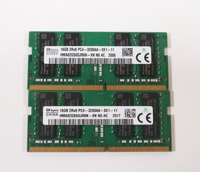 LOT 2x 16GB (32GB) SK Hynix HMA82GS6DJR8N-XN PC4-3200 SODIMM RAM