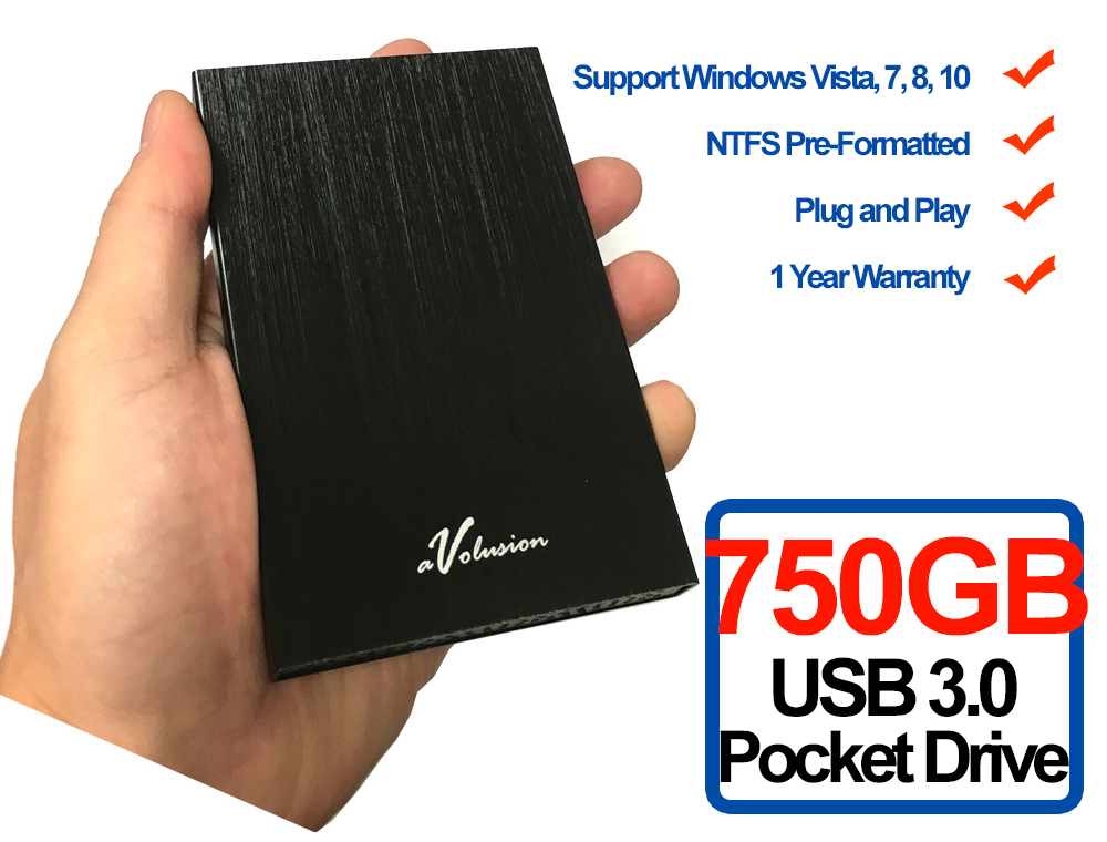 Avolusion HD250U3 750GB USB 3.0 Portable External Hard Drive (Black) Ultra Slim