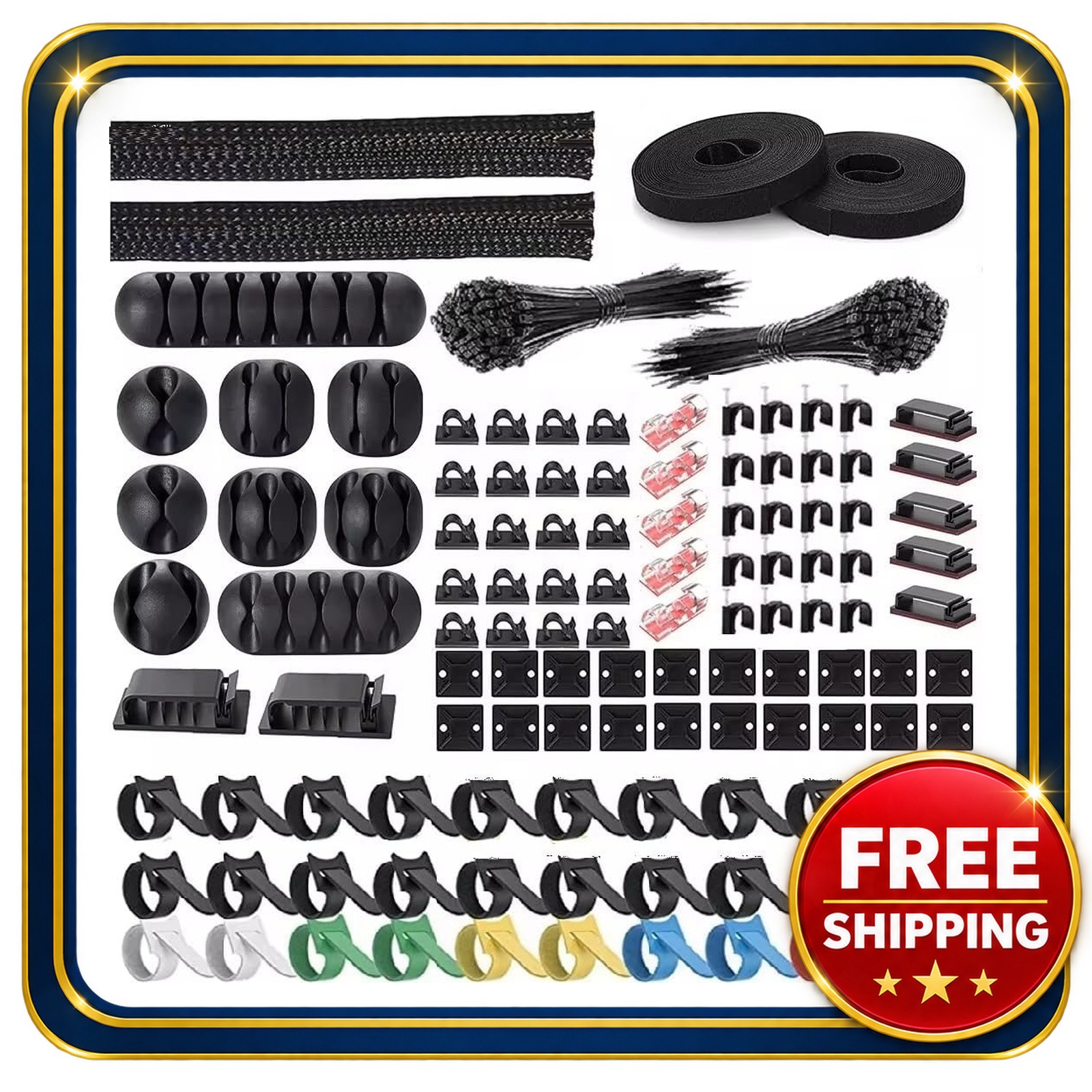 Cable Organizer Kit 315 Pieces with Clips Sleeves Zip Ties and Holders