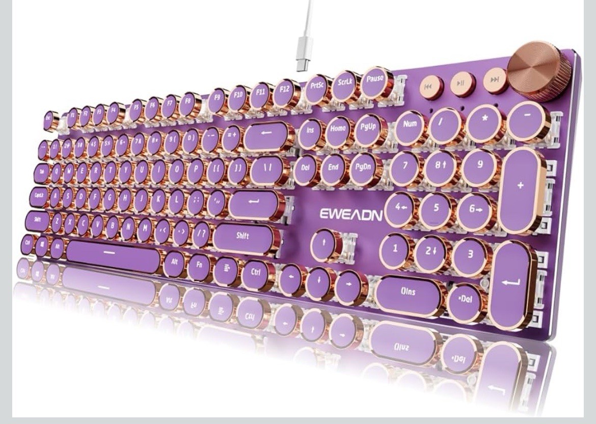 EWEADN Wired Typewriter Mechanical Keyboard, Low Noise Pink Switch Retro Punk...