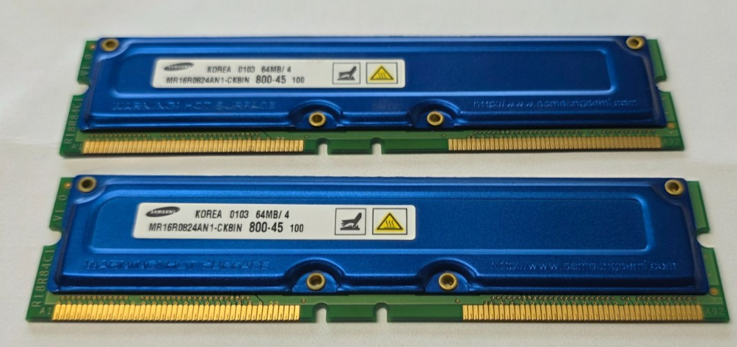 128MB Set 2x 64MB Samsung MR16R0824AN1-CK8IN RDRAM PC800-45 RIMM Rambus Memory