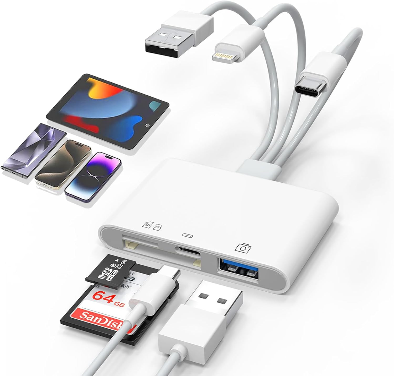 Universal SD Card Reader for Iphone/Mac - Upgraded Typec(Data)+Lightning+Usb Thr