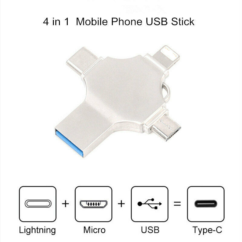 USB OTG 512G/256GB Flash Drive Stick 4 IN 1 Type C for i Phone Android iPad Lot