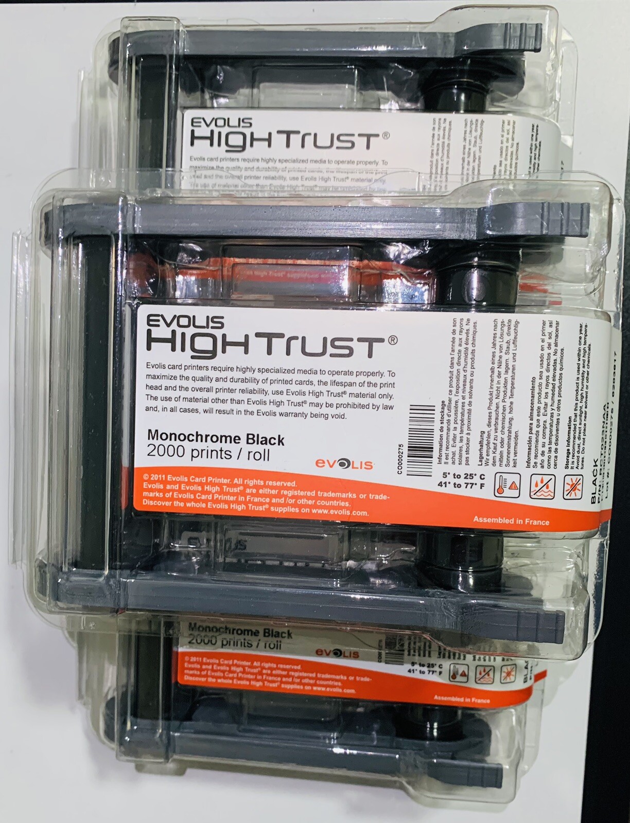 3x Evolis High Trust Monochrome Black 2000 Prints Roll Product Number RCT023NAA