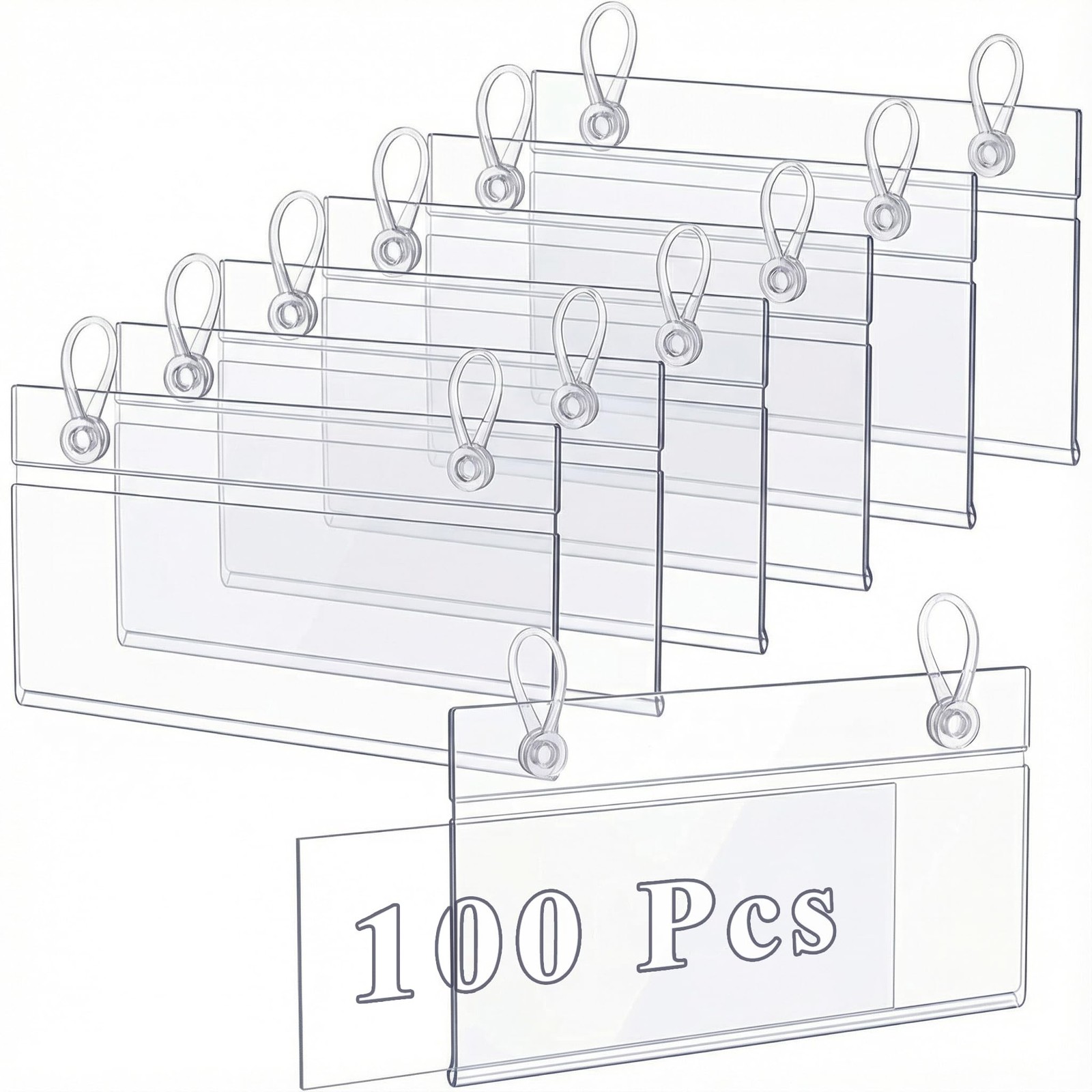 Elsjoy 100 Pack Plastic Wire Shelf Label Holders, 4" X 2.3" Clear Price Tag Hold