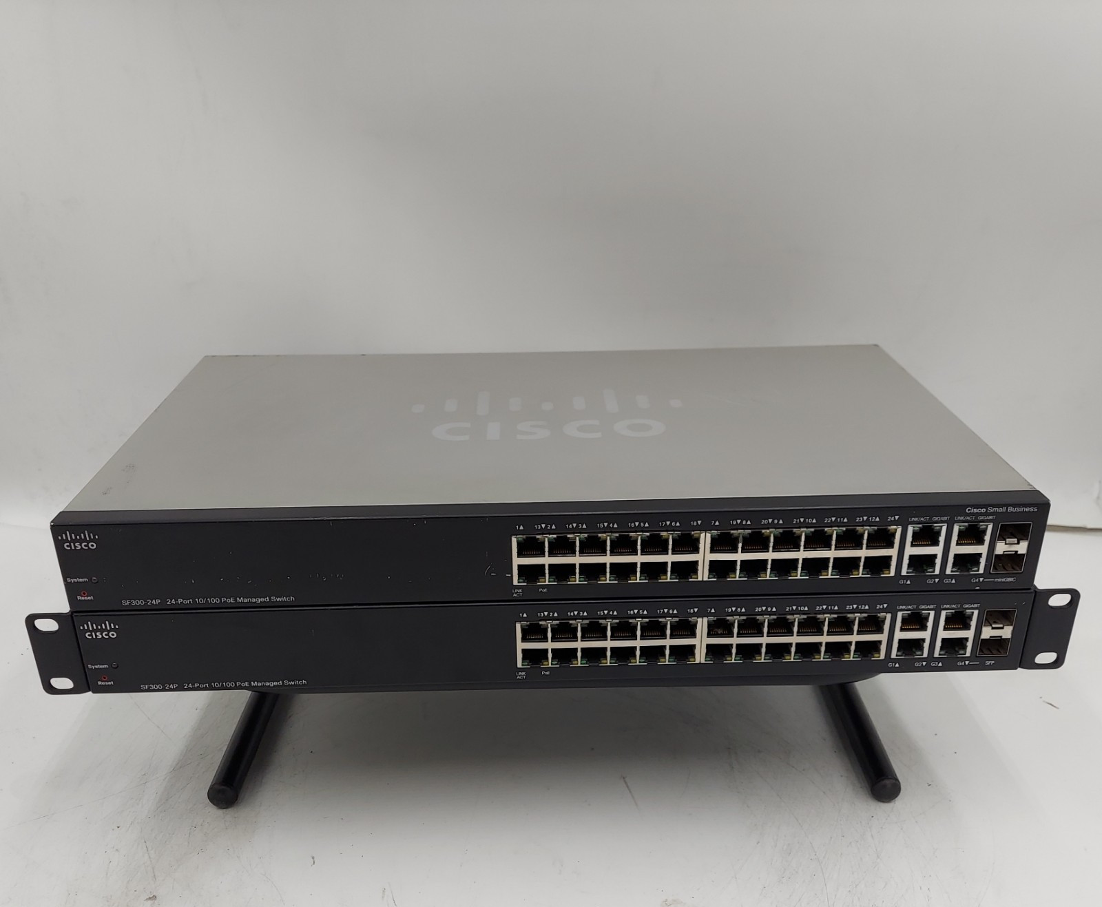 LOT OF 2 Cisco SF300-24P 24 Port Poe Managed Gigabit Switch