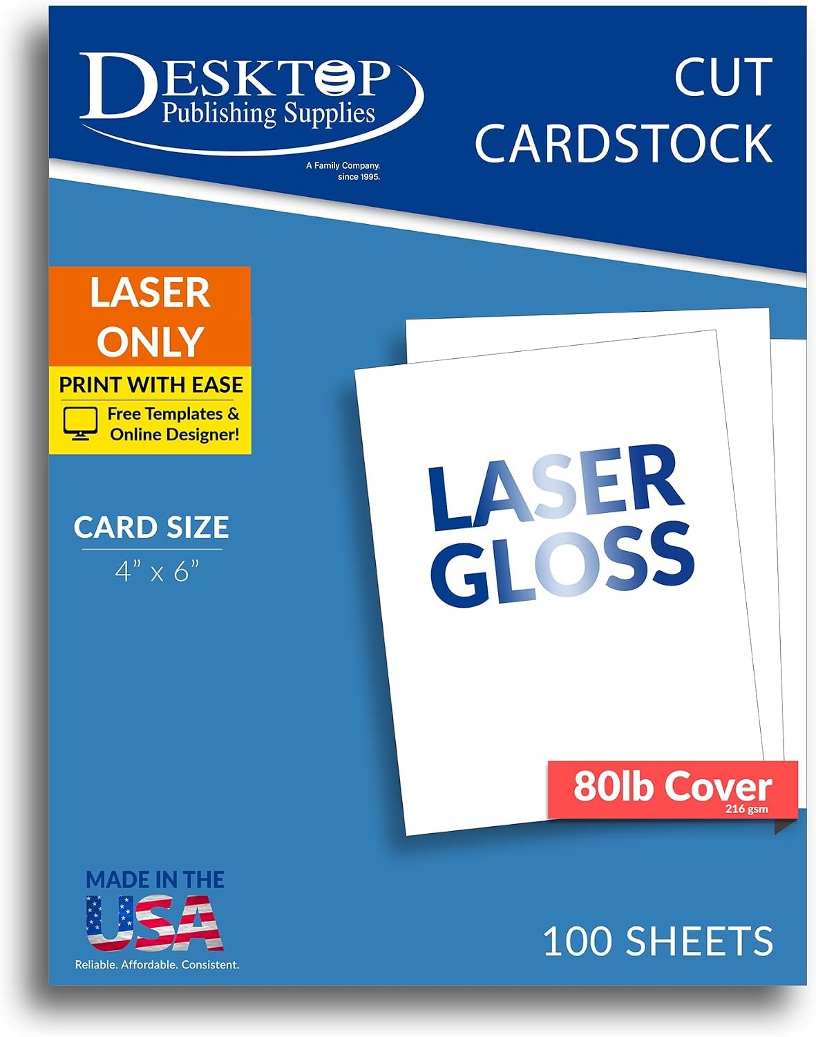 Glossy 4" X 6" Cardstock for Laser Printers - 100 Sheet Pack - High Gloss