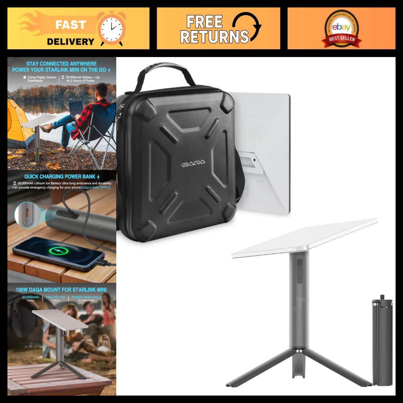 Starlink Mini Power Stand with Black Battery Pack & Travel Bag - Portable Chargi