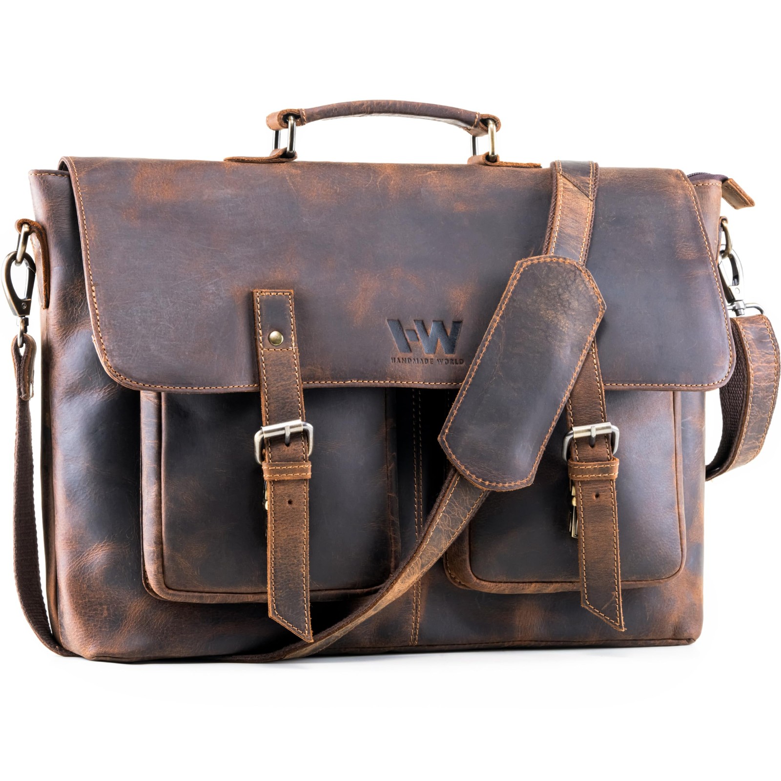 Full Grain Leather Messenger Laptop Bag 'The Optimus' Hunter Buffalo Leather ...