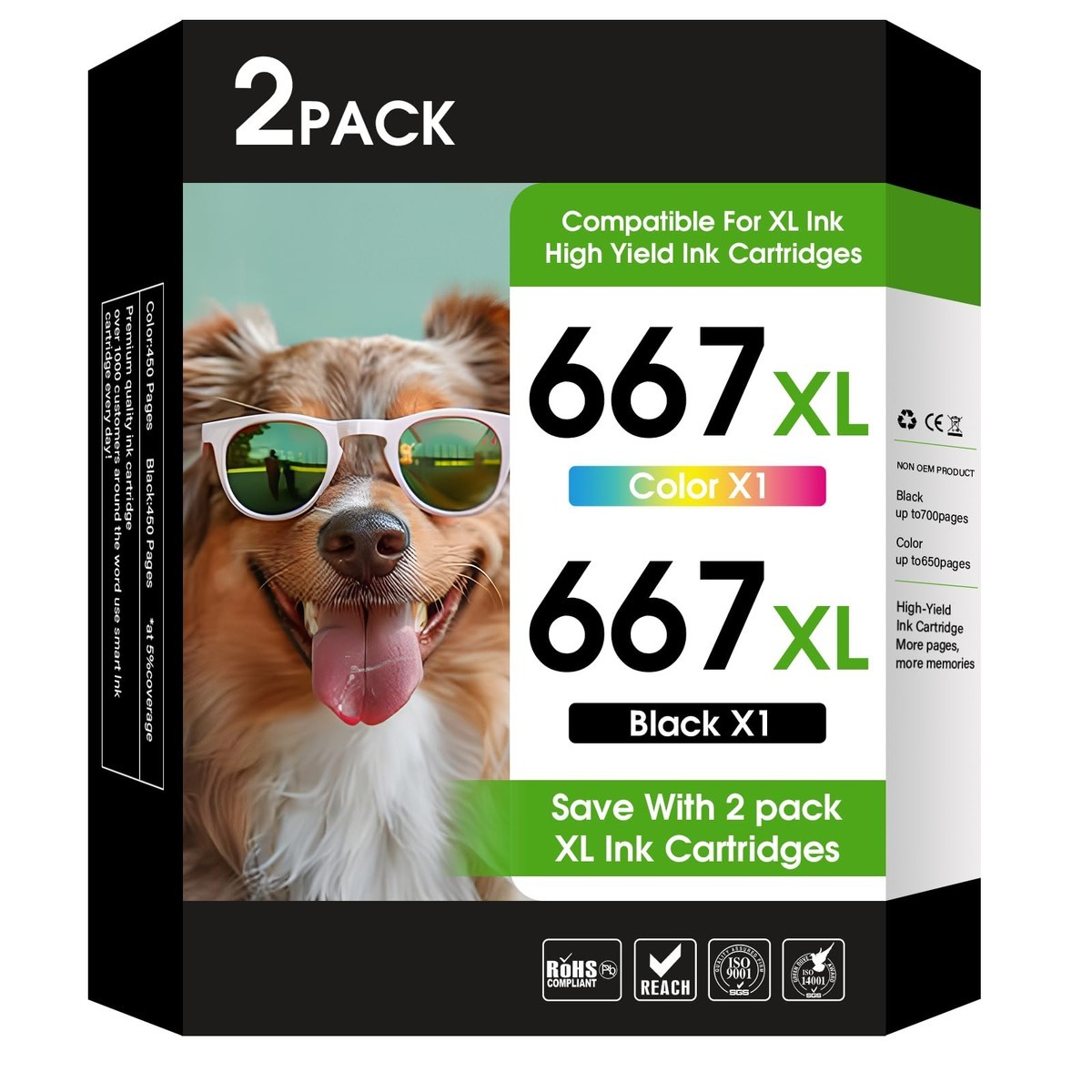 YATUNINK 667 Ink Cartridges Black And Color Compatible For HP 667 XL H-667XL 2PK