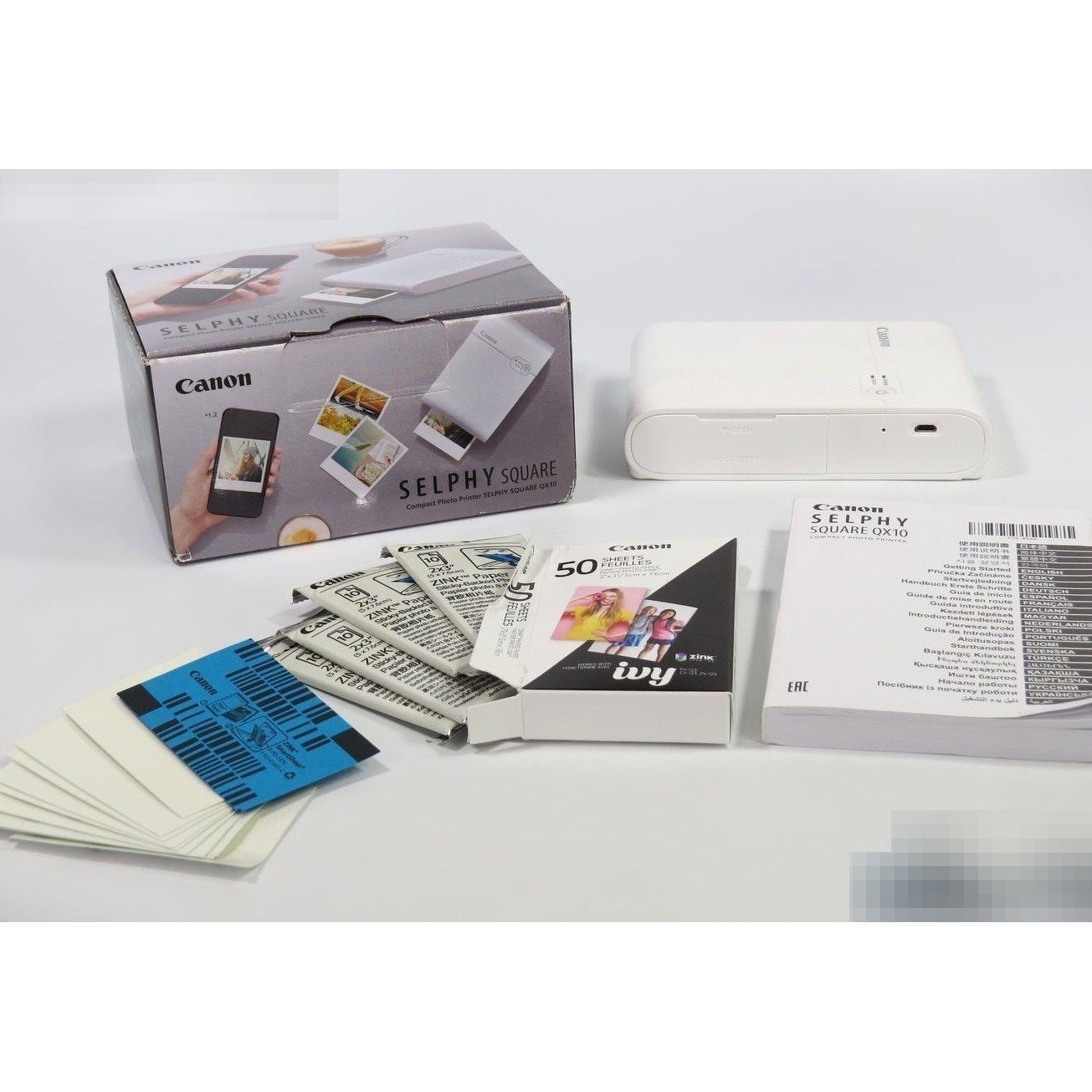 Canon Selphy Square QX10 Compact Photo Printer White CD1158 with ZINK Paper