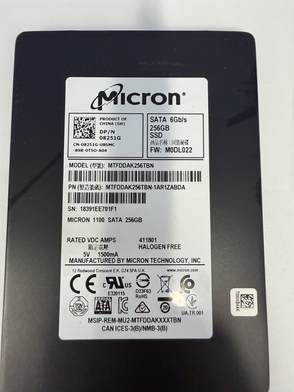 Micron MTFDDAK256TBN 256 GB,Internal,2.5"Hard Drive