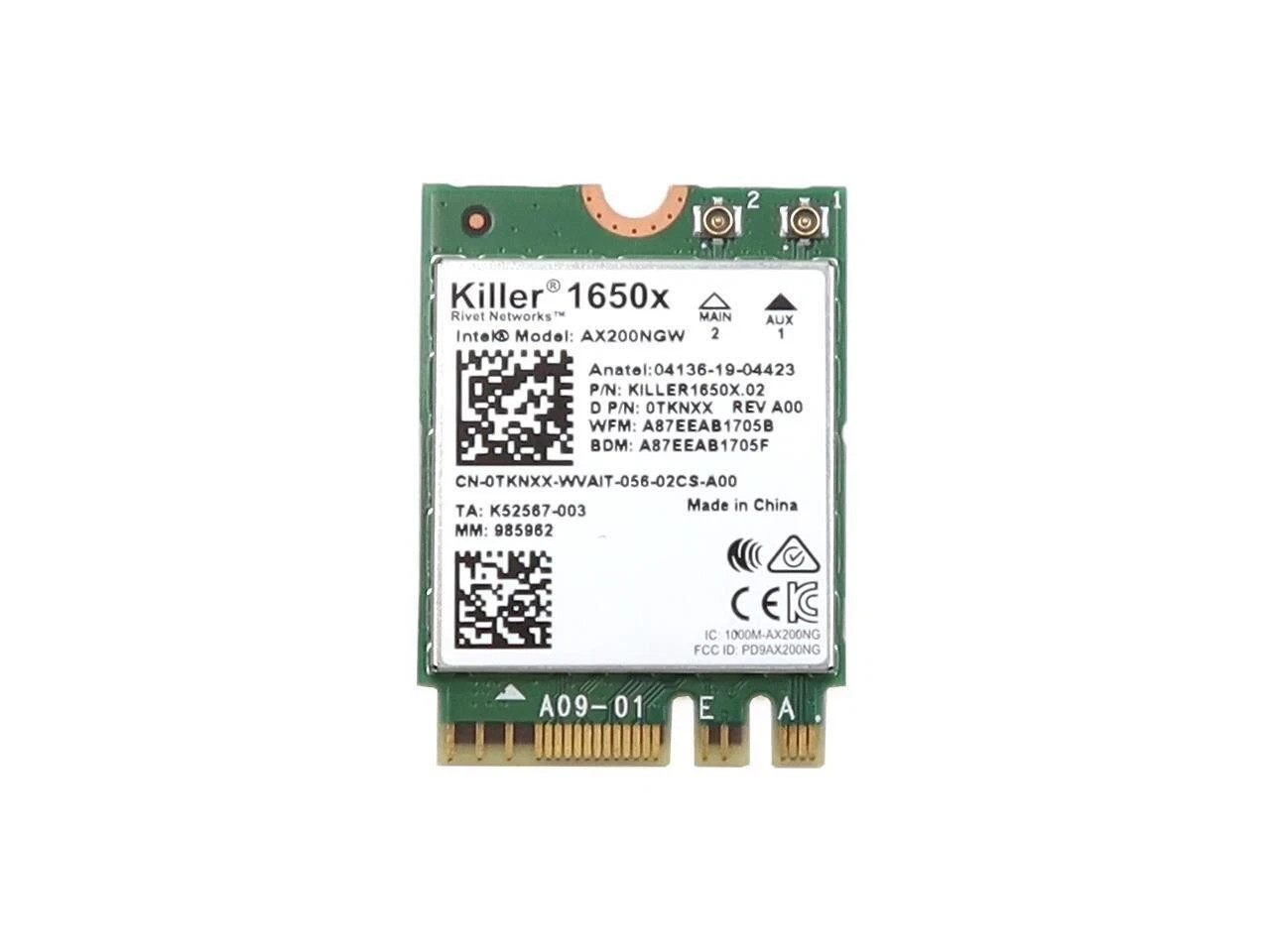 Killer 1650X AX200MGW Wi-Fi 6 2.4Gbps Dual Band Bluetooth 5.1 NGFF card TKNXX