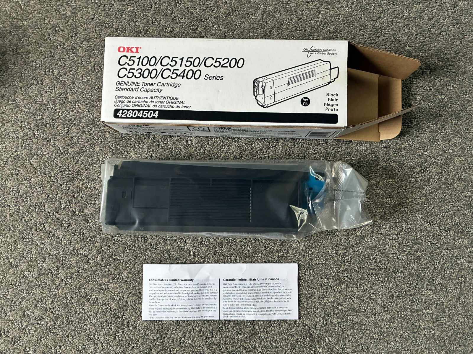 NEW Oki 42804504 GENUINE C6 Black Toner Cartridge for C5100 / C5150 / C5200