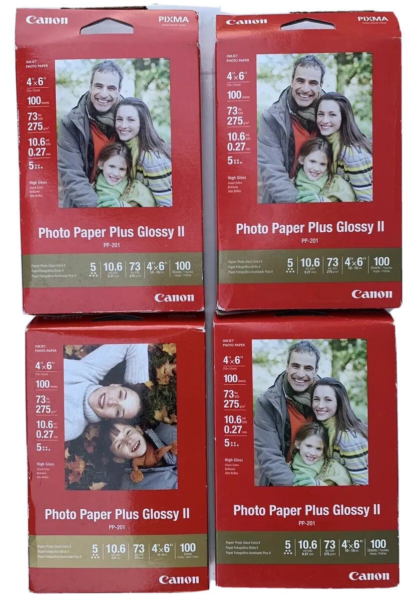 CANON PHOTO PAPER PLUS GLOSSY II, FOUR (4) PACKS, (400) TOTAL SHEETS, PP-201