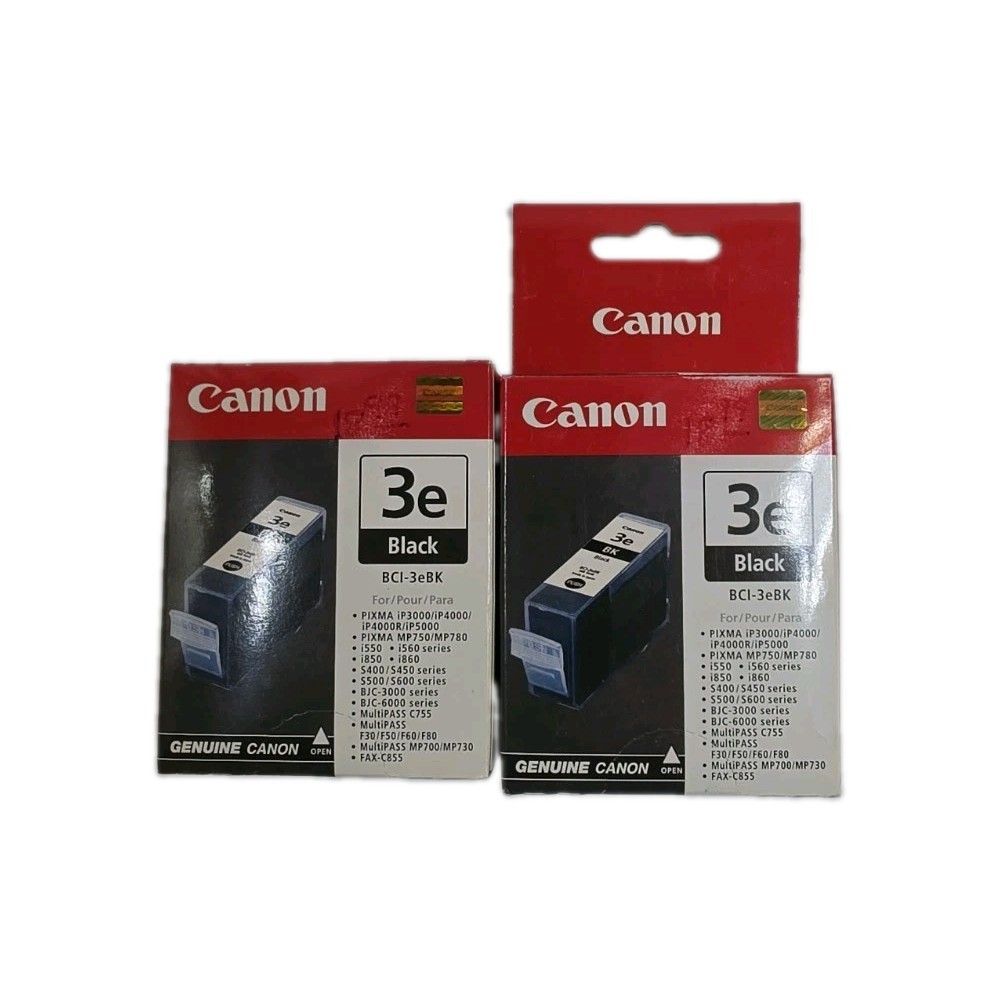 Genuine Canon 3e BCI-3eBK Black Inkjet Cartridges Lot of 2 - New Factory Sealed