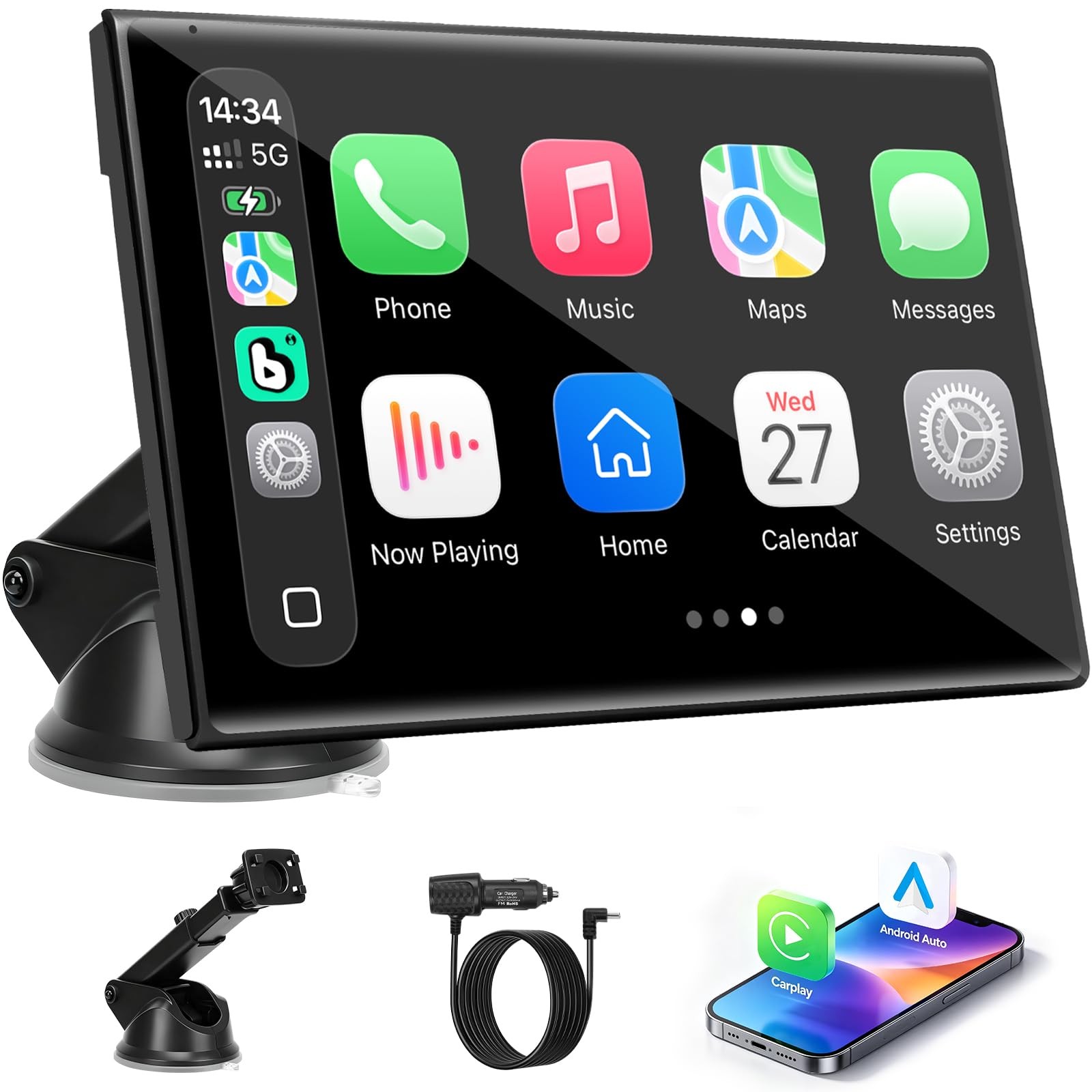 Pantalla Para Carro Auto De 7 Pulgadas Inalámbrico Android Con Bluetooth Wi-Fi