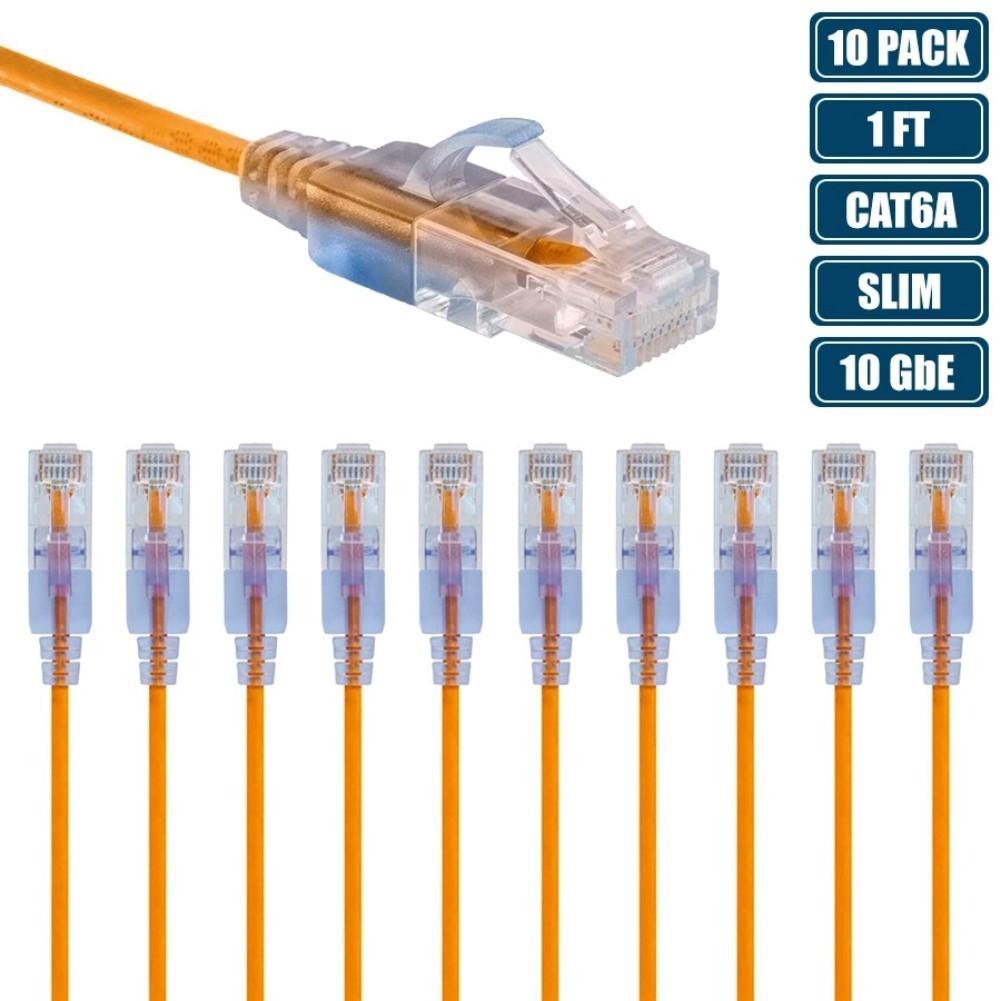 10 Pcs 1FT CAT6A RJ45 Ethernet LAN Network UTP Patch Cable Slim Cord 10G Yellow