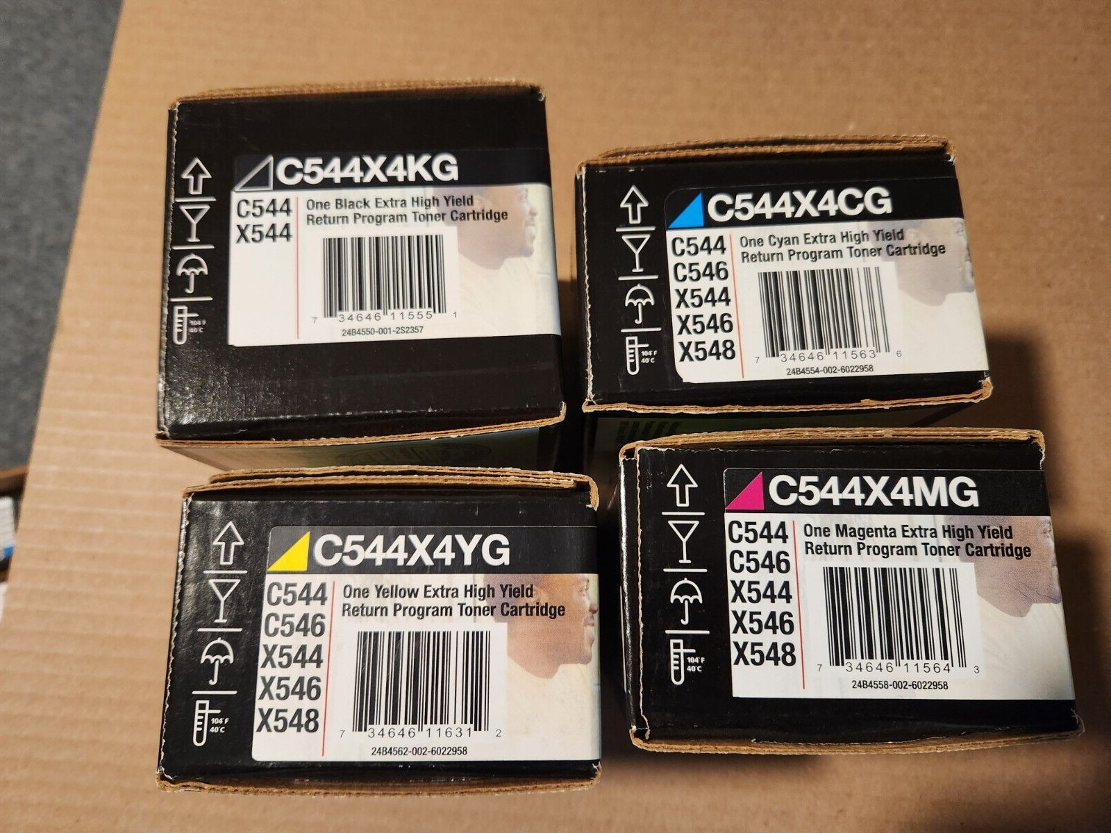 SET 4 GENUINE LEXMARK C544 XTRA HI-YLD TONER C544X4CG C544X4YG C544X4MG C544X4KG