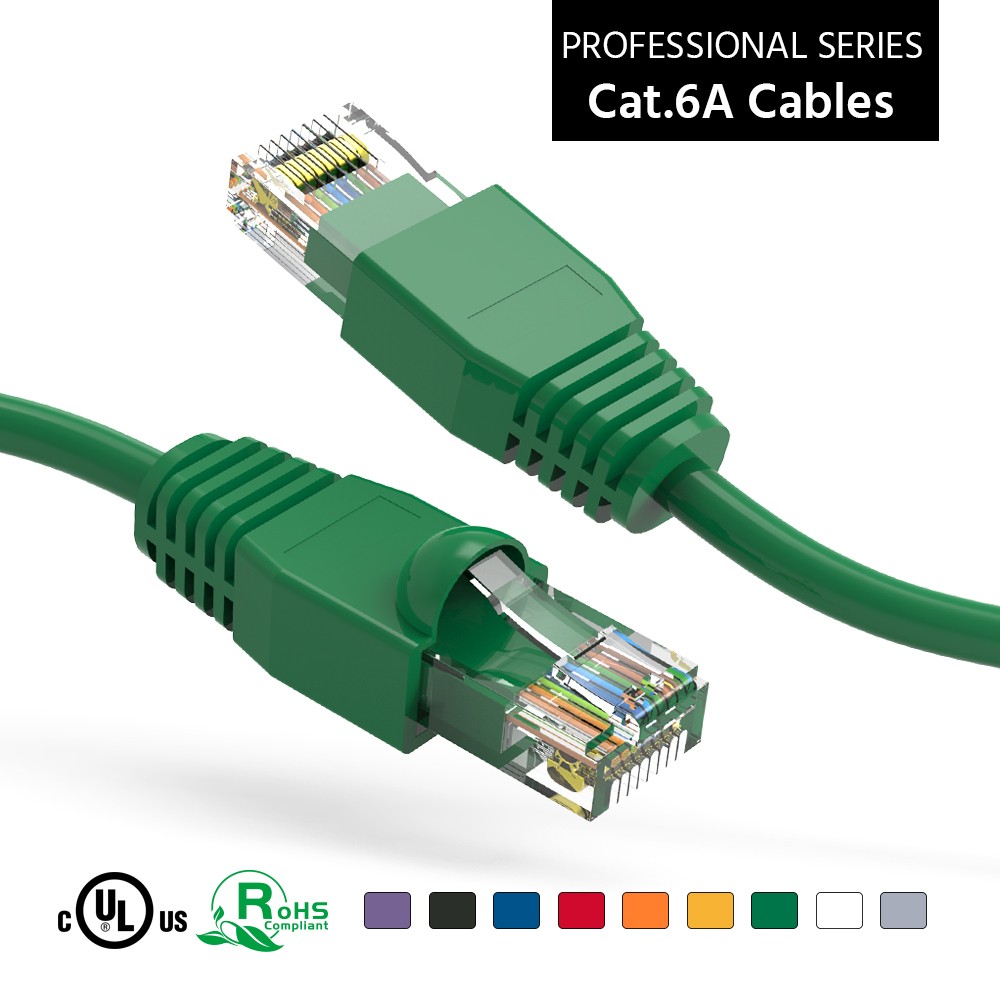 10 Pack of 75Ft CAT6A UTP Ethernet Network Booted Cable 35-100 Feet Green