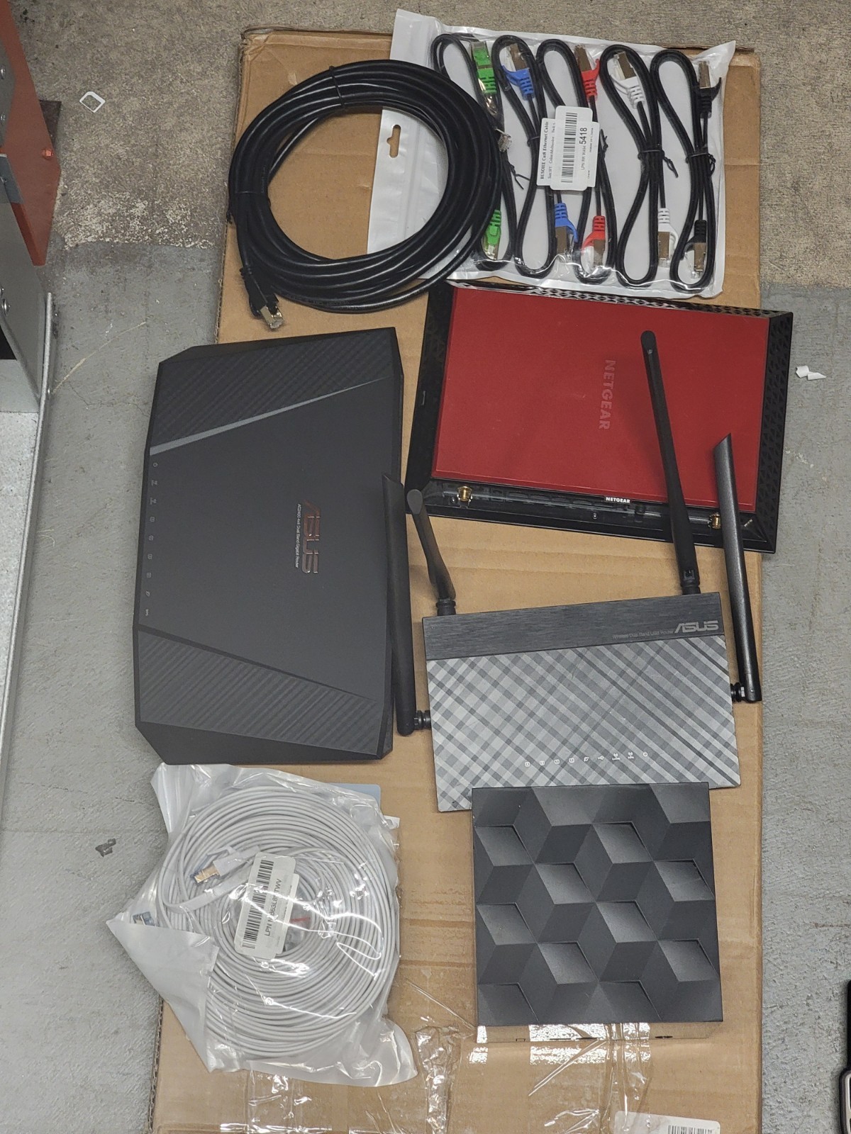 Bundle Of 4 Mixed WiFi Routers No Power Adapters. Cat 8 Cables 
