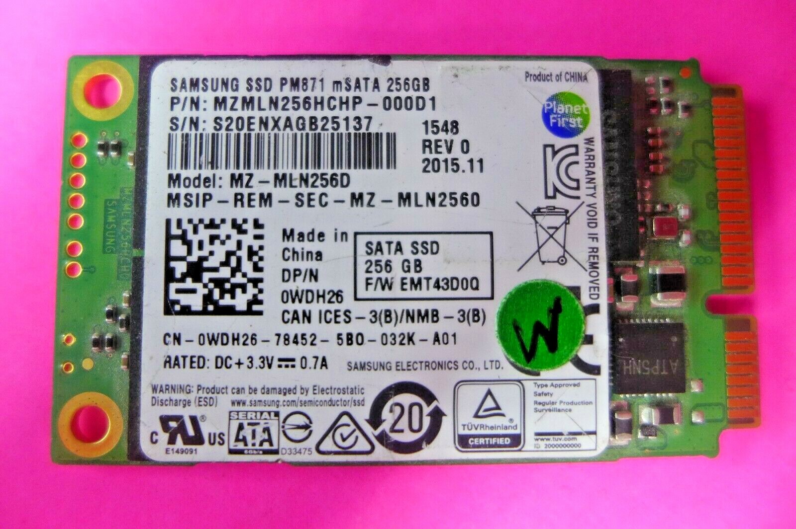 Genuine Samsung 256GB mSATA SSD MZMLN256HCHP-000D1 Dell WDH26