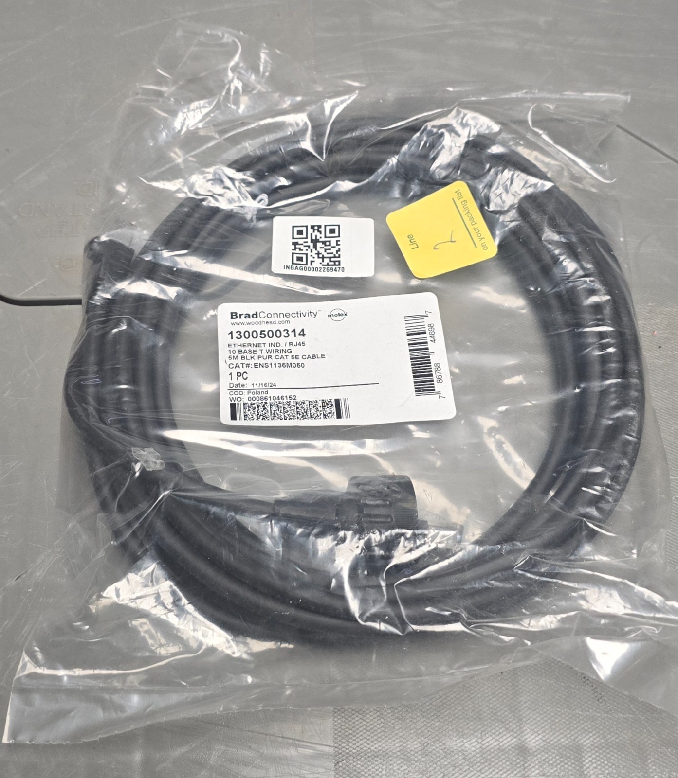 Molex Brad 1300500314 5m Cat5e Industrial Ethernet RJ45 New