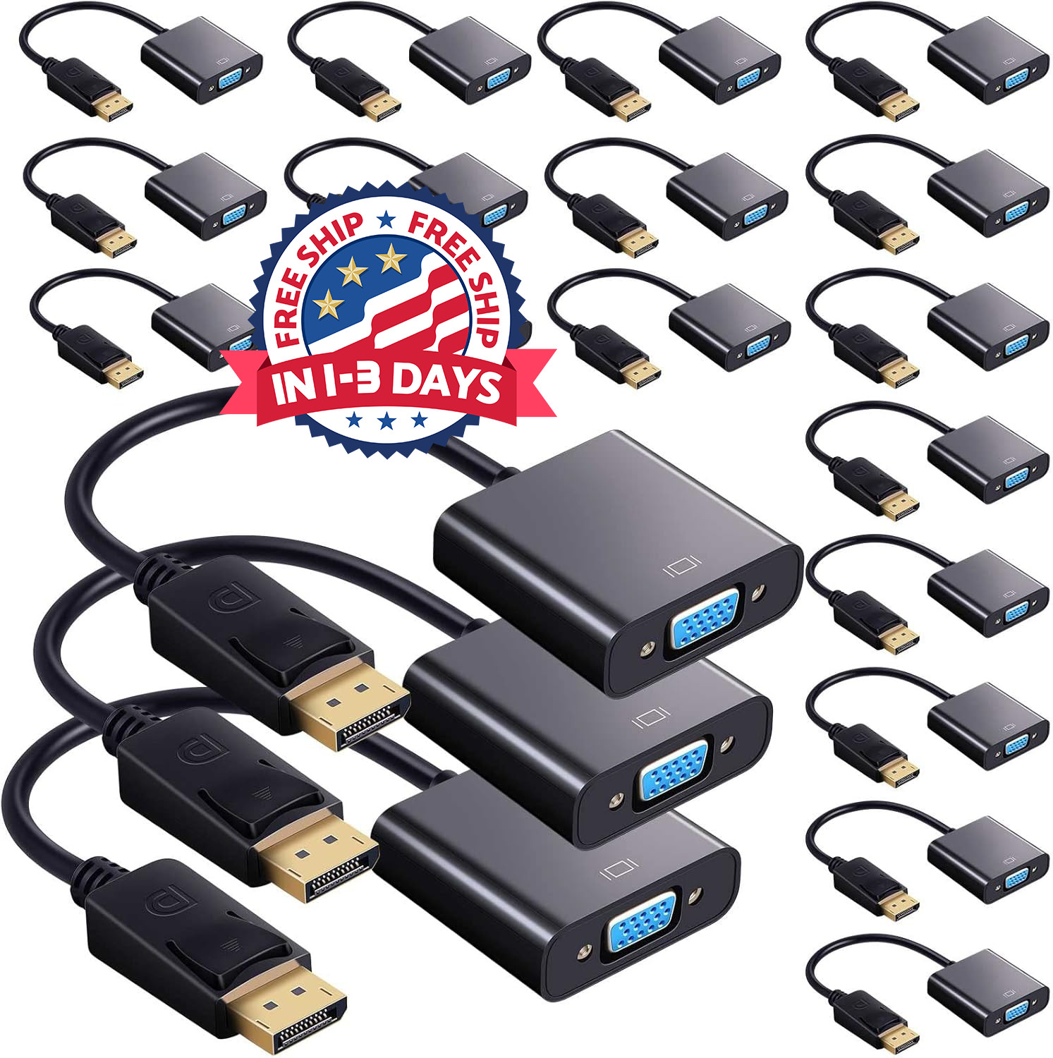 20 Convertidor adaptador HDMI a VGA chapado en oro negro a granel HDMI a VGA