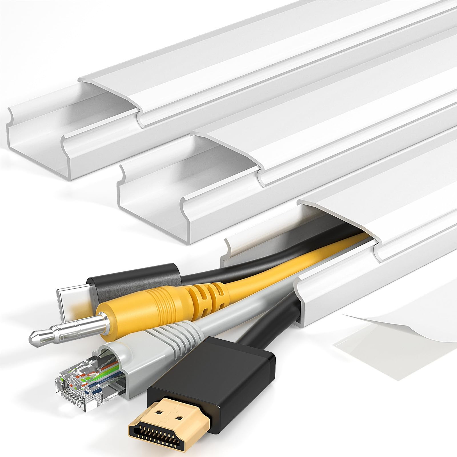 Yecaye TV Cord Hider, 42in Cord Cover Wall Mounted, W1.18in H0.6in, White | Larg
