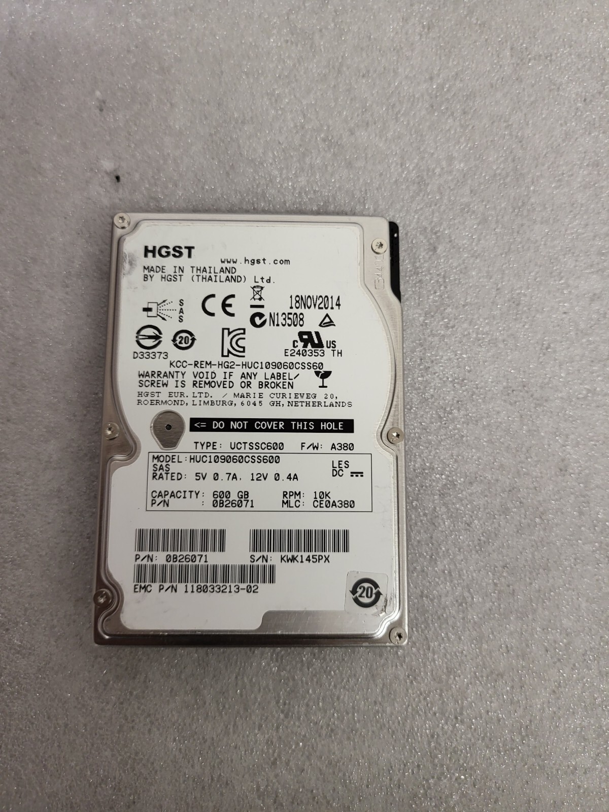 PN:  0B2601 HUC109030CSS600 CISCO 300GB 10K RPM 6Gb/s SFF 2.5" SAS HDD US SELLER