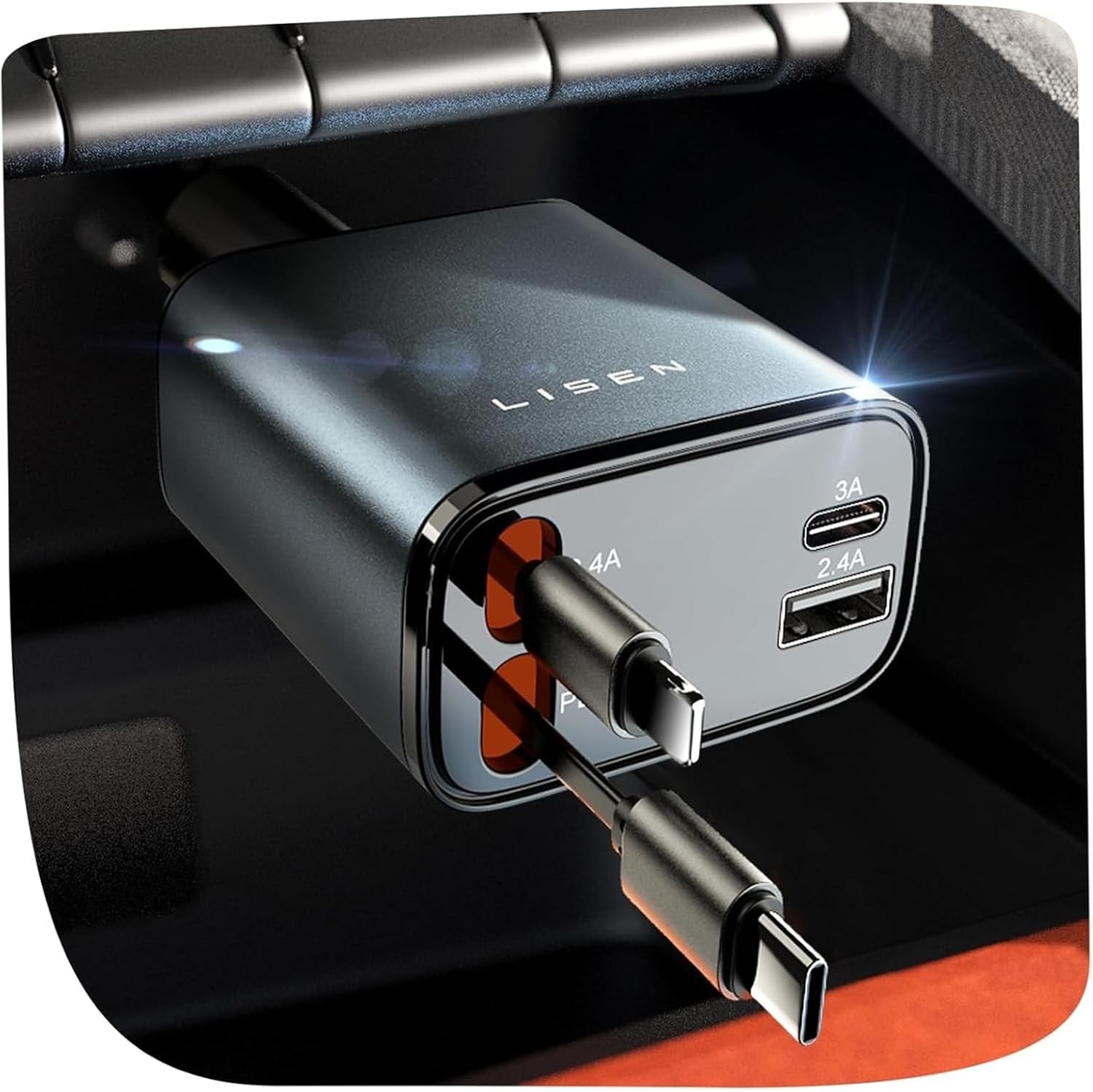 LISEN Retractable Car Charger, 84W Car Charger USB C Fast Charger Adapter for iP