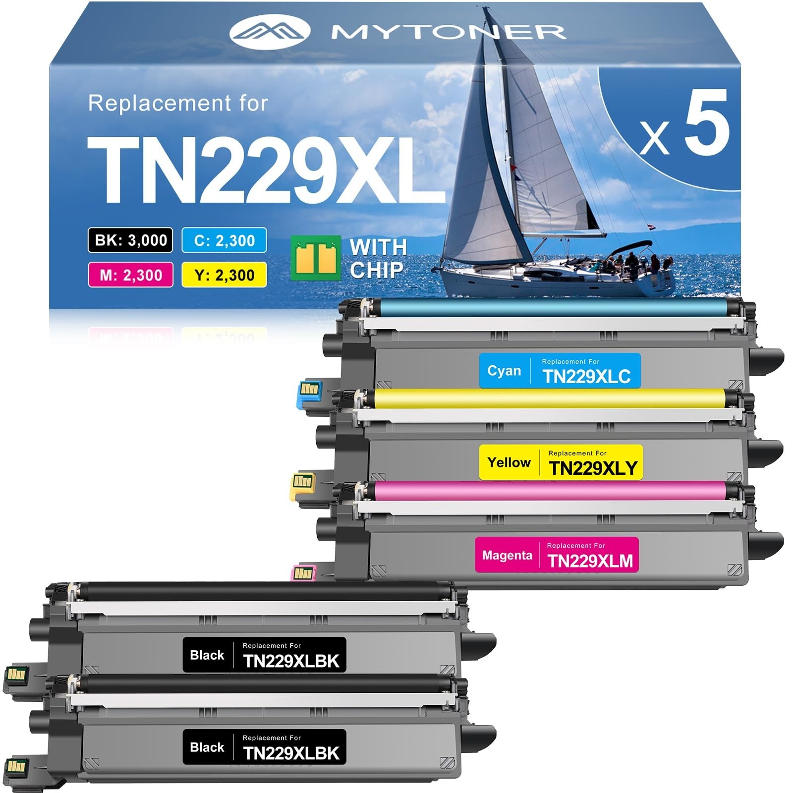 MYTONER TN229XL TN229 Toner Cartridges 5 Pack Compatible Replacement