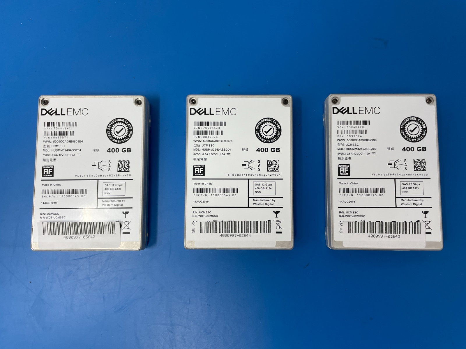 Lot of 3 Dell EMC Brand, Western Digital 400GB HDD - SAS 2.5" HUSMM3240ASS204