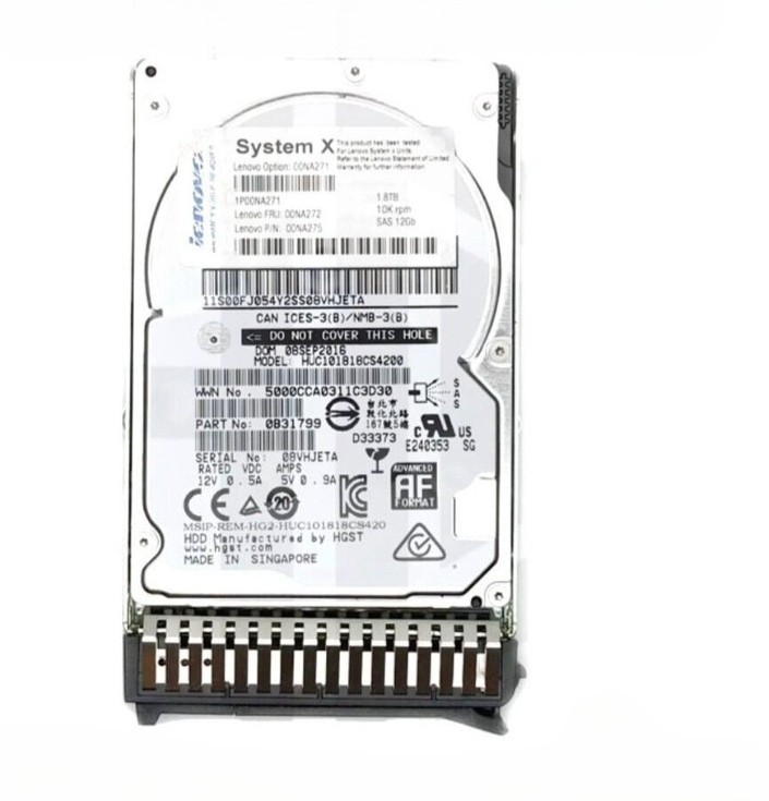 00NA271 for Lenovo / IBM 1.8TB 10K 12GBps SAS 2.5" G3HS 512e HDD 00NA272 00NA275