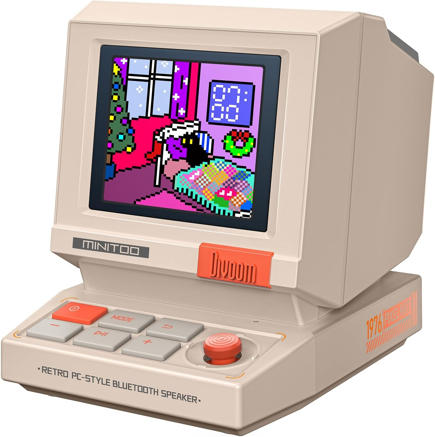 Minitoo Retro Pc-Style Computer Speaker, Smart Pixel Screen with DIY Faces, Blue