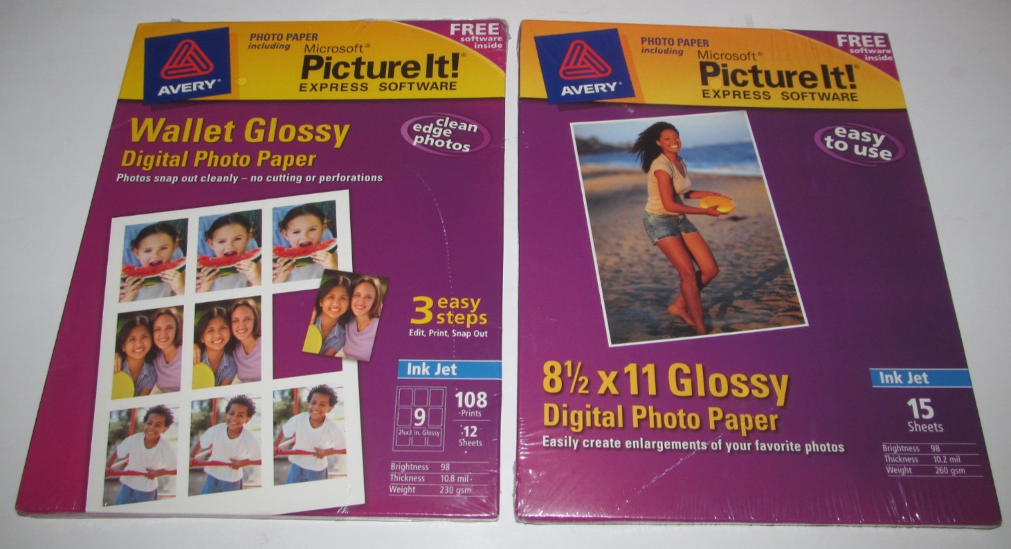 Avery Wallet & 8.5x11 Glossy Digital Photo Paper Picture It Express Software