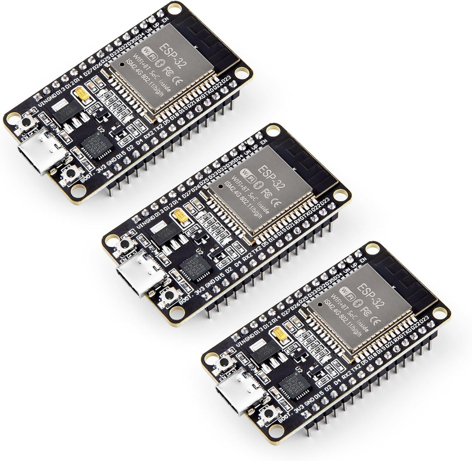 3PCS ESP-32 Dev Boards WiFi Bluetooth 4.2 USB-C Dual-Core IoT Projects
